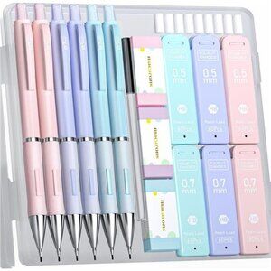 Pastel Mechanical Pencil Set-6PCS 0.5mm&0.7mm Pencils with 360PCS HBLead Refills